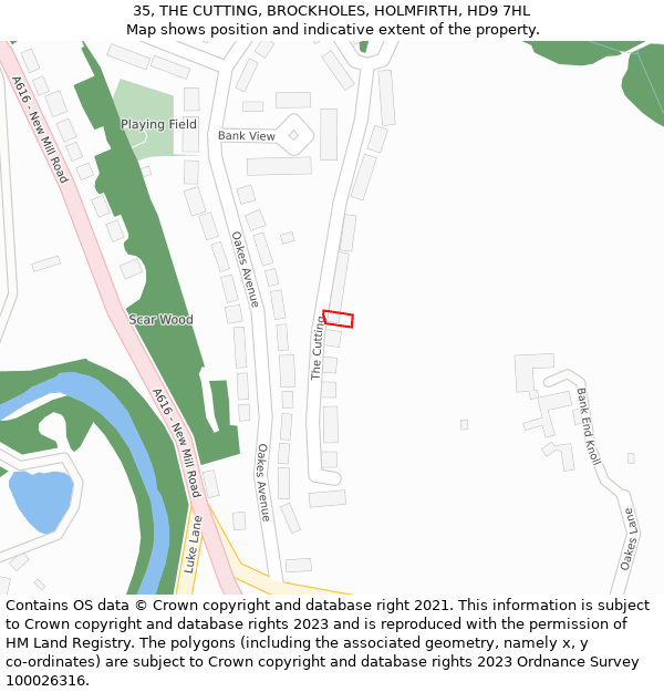 35, THE CUTTING, BROCKHOLES, HOLMFIRTH, HD9 7HL: Location map and indicative extent of plot