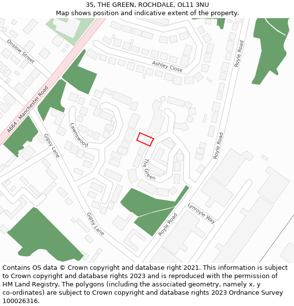 35, THE GREEN, ROCHDALE, OL11 3NU: Location map and indicative extent of plot