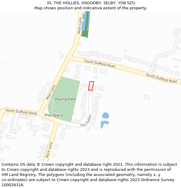 35, THE HOLLIES, OSGODBY, SELBY, YO8 5ZU: Location map and indicative extent of plot