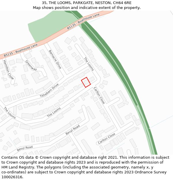 35, THE LOOMS, PARKGATE, NESTON, CH64 6RE: Location map and indicative extent of plot