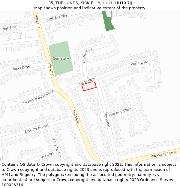 35, THE LUNDS, KIRK ELLA, HULL, HU10 7JJ: Location map and indicative extent of plot