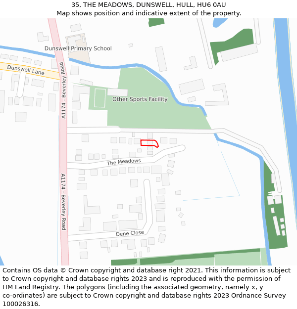 35, THE MEADOWS, DUNSWELL, HULL, HU6 0AU: Location map and indicative extent of plot