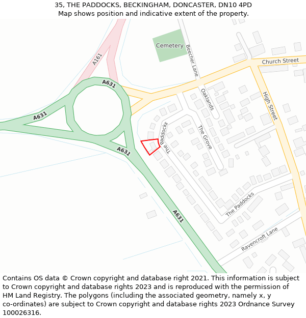 35, THE PADDOCKS, BECKINGHAM, DONCASTER, DN10 4PD: Location map and indicative extent of plot