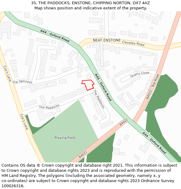 35, THE PADDOCKS, ENSTONE, CHIPPING NORTON, OX7 4AZ: Location map and indicative extent of plot