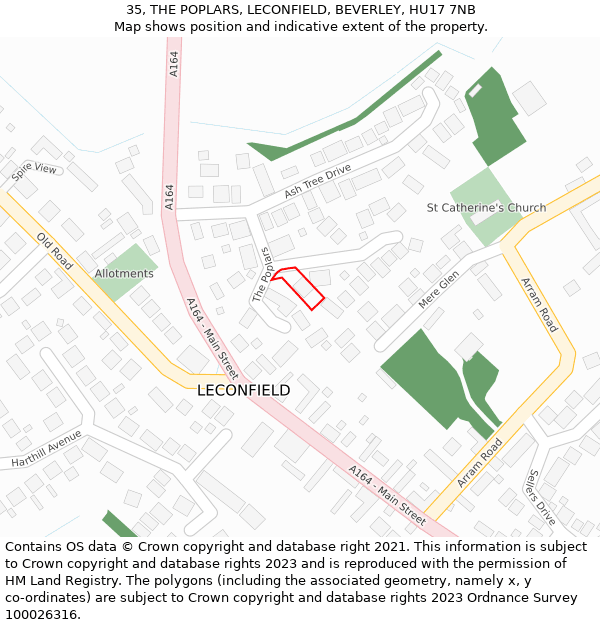 35, THE POPLARS, LECONFIELD, BEVERLEY, HU17 7NB: Location map and indicative extent of plot