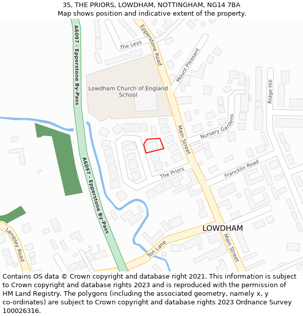 35, THE PRIORS, LOWDHAM, NOTTINGHAM, NG14 7BA: Location map and indicative extent of plot