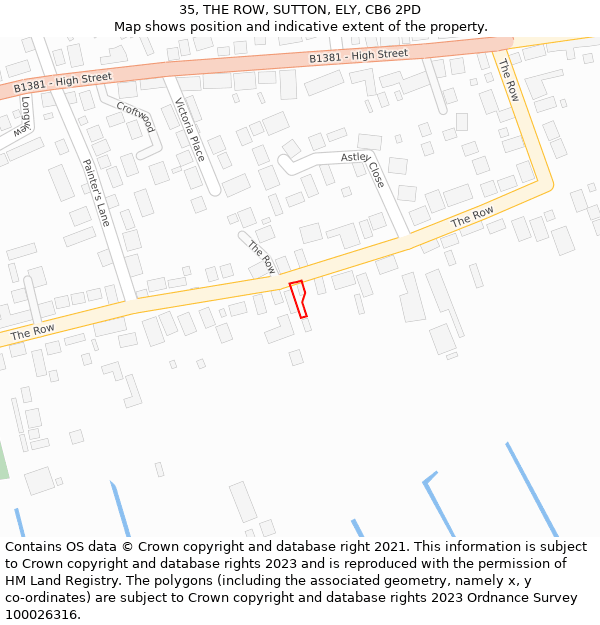 35, THE ROW, SUTTON, ELY, CB6 2PD: Location map and indicative extent of plot