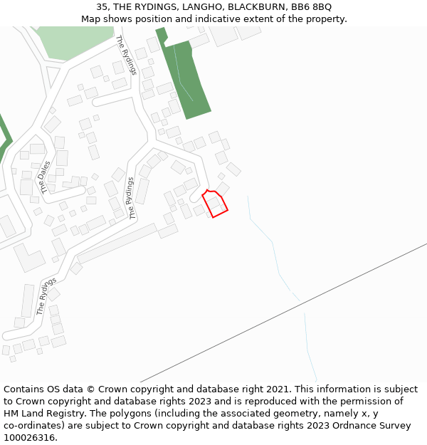 35, THE RYDINGS, LANGHO, BLACKBURN, BB6 8BQ: Location map and indicative extent of plot