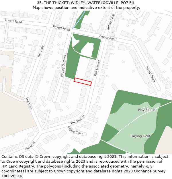 35, THE THICKET, WIDLEY, WATERLOOVILLE, PO7 5JL: Location map and indicative extent of plot