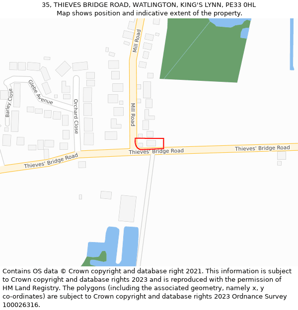 35, THIEVES BRIDGE ROAD, WATLINGTON, KING'S LYNN, PE33 0HL: Location map and indicative extent of plot