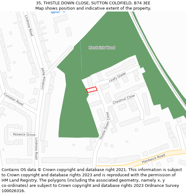 35, THISTLE DOWN CLOSE, SUTTON COLDFIELD, B74 3EE: Location map and indicative extent of plot