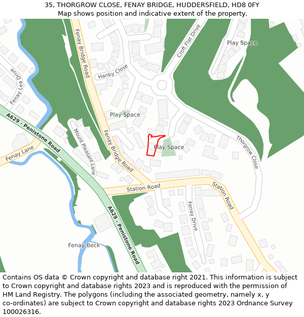 35, THORGROW CLOSE, FENAY BRIDGE, HUDDERSFIELD, HD8 0FY: Location map and indicative extent of plot
