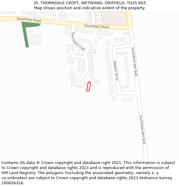 35, THORNDALE CROFT, WETWANG, DRIFFIELD, YO25 9XZ: Location map and indicative extent of plot