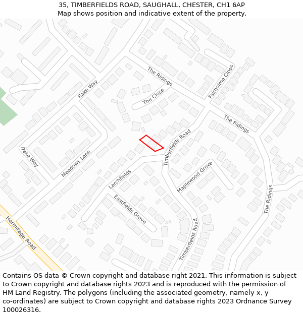 35, TIMBERFIELDS ROAD, SAUGHALL, CHESTER, CH1 6AP: Location map and indicative extent of plot