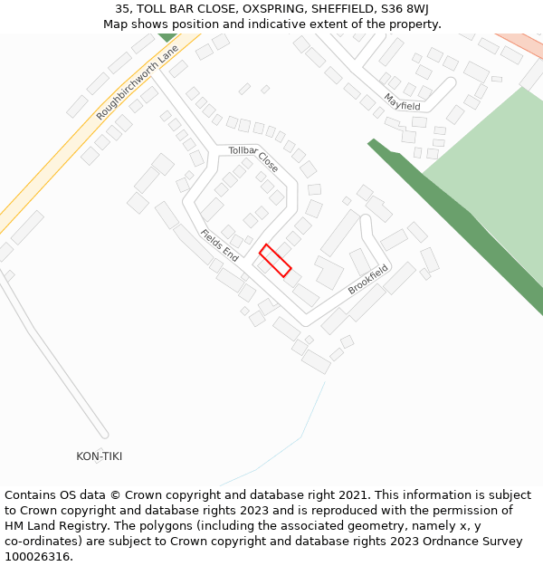 35, TOLL BAR CLOSE, OXSPRING, SHEFFIELD, S36 8WJ: Location map and indicative extent of plot