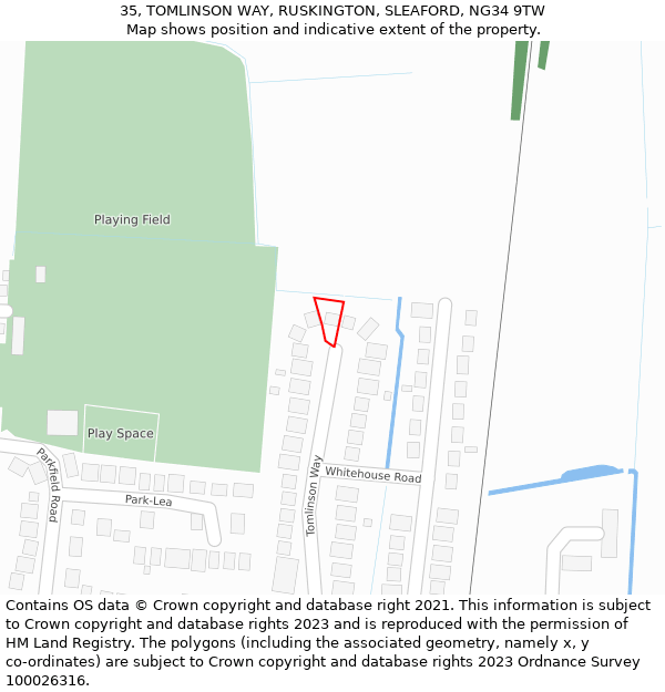 35, TOMLINSON WAY, RUSKINGTON, SLEAFORD, NG34 9TW: Location map and indicative extent of plot