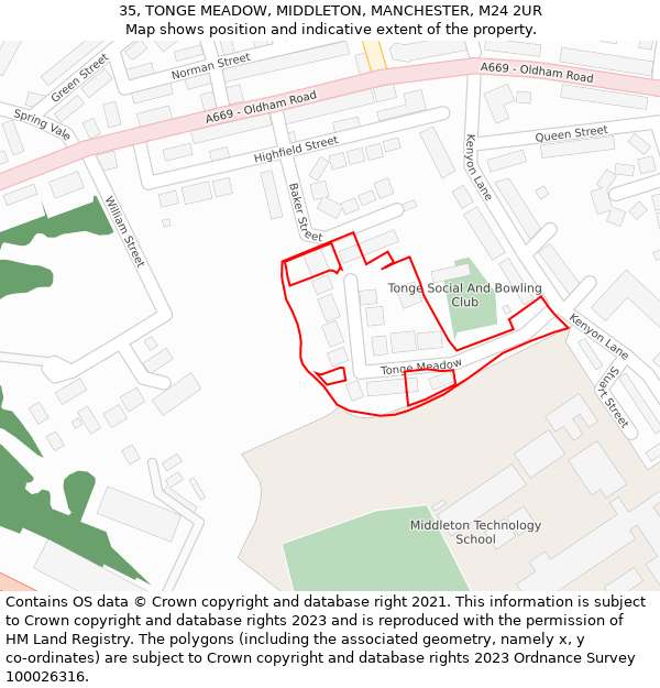 35, TONGE MEADOW, MIDDLETON, MANCHESTER, M24 2UR: Location map and indicative extent of plot