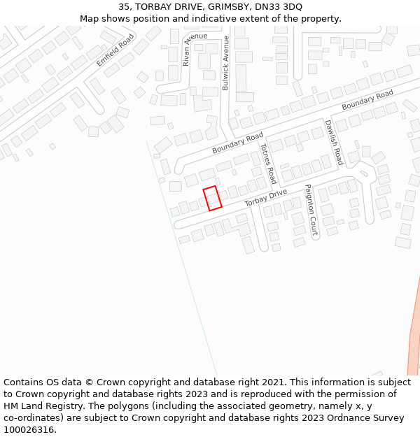 35, TORBAY DRIVE, GRIMSBY, DN33 3DQ: Location map and indicative extent of plot