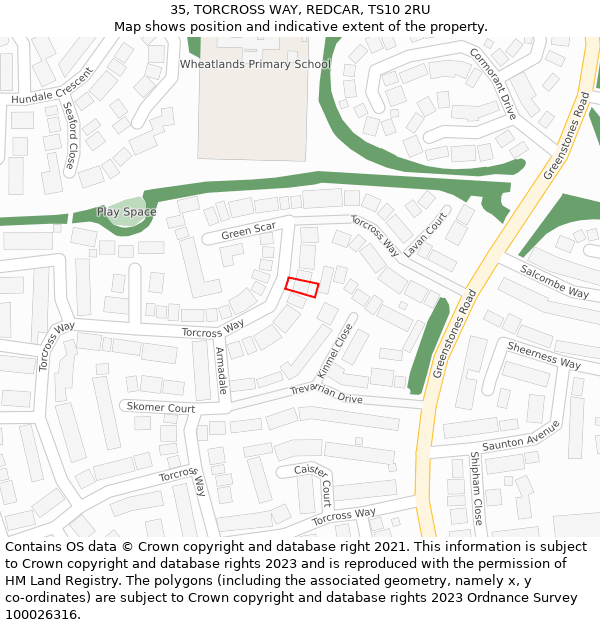 35, TORCROSS WAY, REDCAR, TS10 2RU: Location map and indicative extent of plot