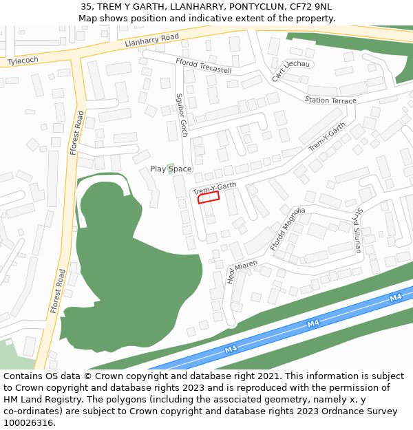 35, TREM Y GARTH, LLANHARRY, PONTYCLUN, CF72 9NL: Location map and indicative extent of plot