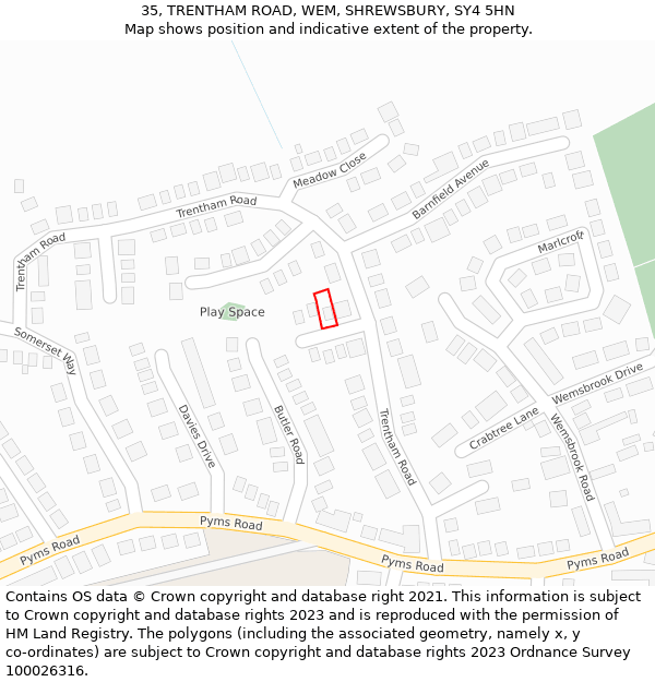 35, TRENTHAM ROAD, WEM, SHREWSBURY, SY4 5HN: Location map and indicative extent of plot