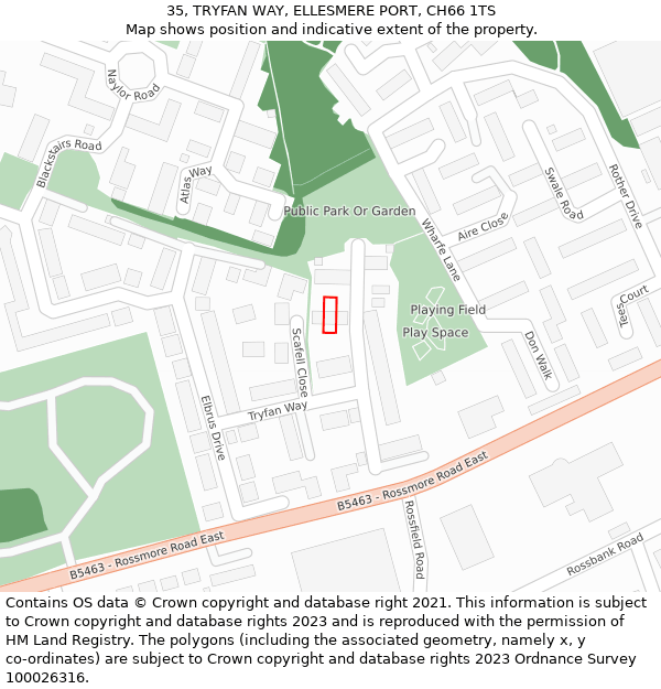 35, TRYFAN WAY, ELLESMERE PORT, CH66 1TS: Location map and indicative extent of plot