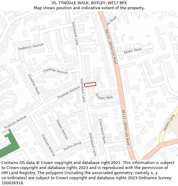 35, TYNDALE WALK, BATLEY, WF17 8PX: Location map and indicative extent of plot