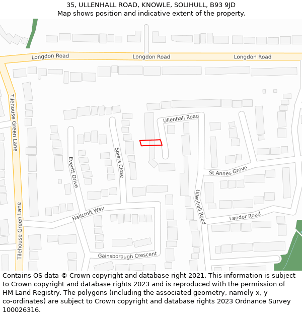 35, ULLENHALL ROAD, KNOWLE, SOLIHULL, B93 9JD: Location map and indicative extent of plot