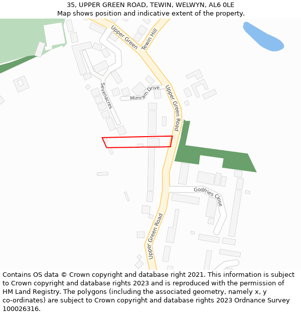 35, UPPER GREEN ROAD, TEWIN, WELWYN, AL6 0LE: Location map and indicative extent of plot