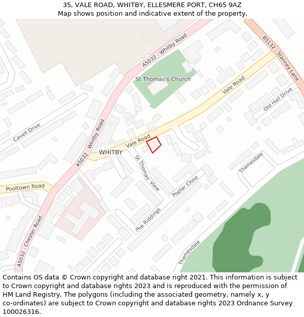 35, VALE ROAD, WHITBY, ELLESMERE PORT, CH65 9AZ: Location map and indicative extent of plot