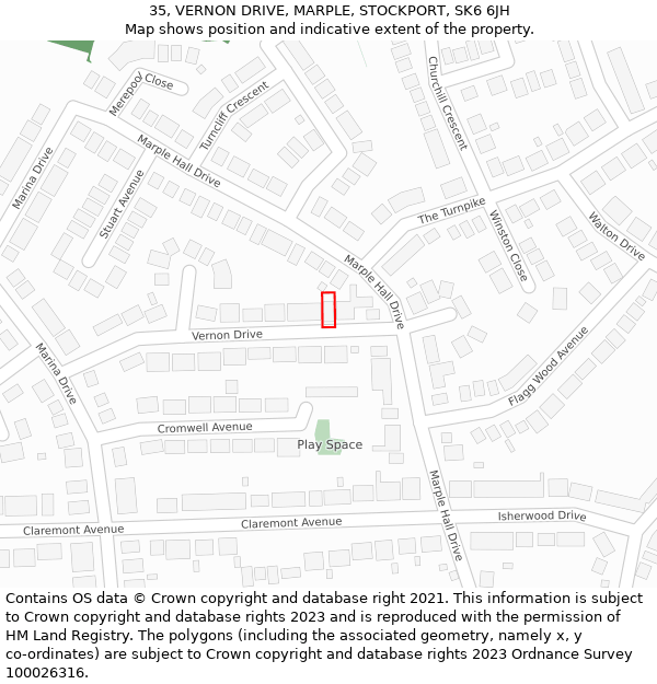 35, VERNON DRIVE, MARPLE, STOCKPORT, SK6 6JH: Location map and indicative extent of plot