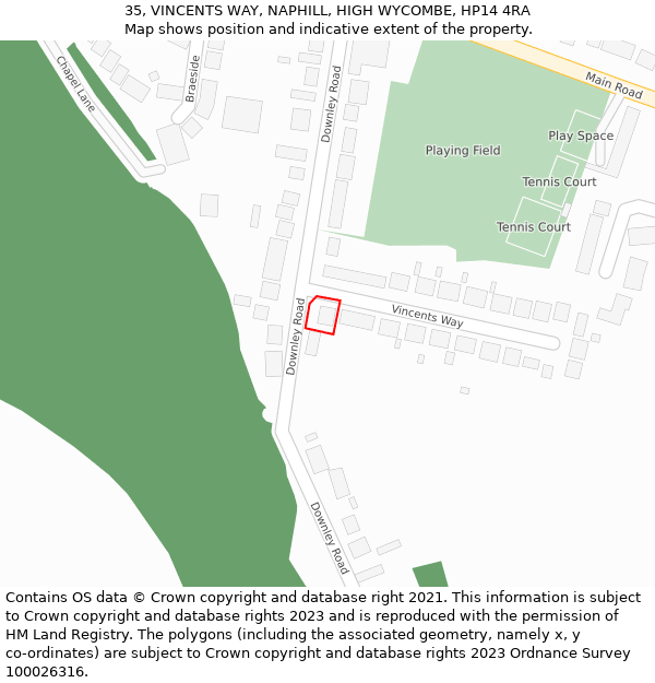 35, VINCENTS WAY, NAPHILL, HIGH WYCOMBE, HP14 4RA: Location map and indicative extent of plot