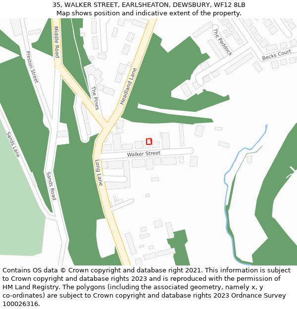 35, WALKER STREET, EARLSHEATON, DEWSBURY, WF12 8LB: Location map and indicative extent of plot