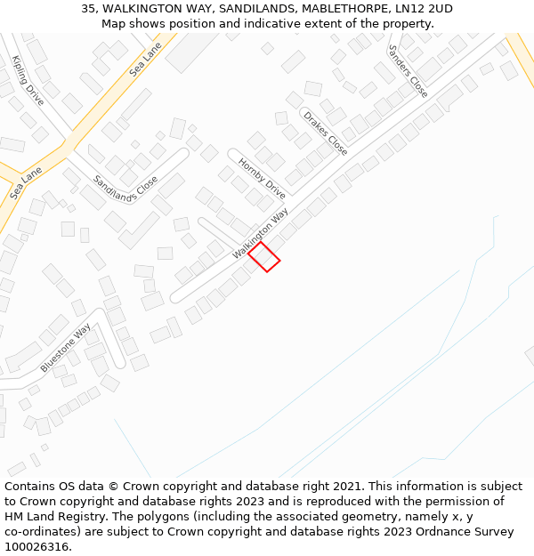 35, WALKINGTON WAY, SANDILANDS, MABLETHORPE, LN12 2UD: Location map and indicative extent of plot