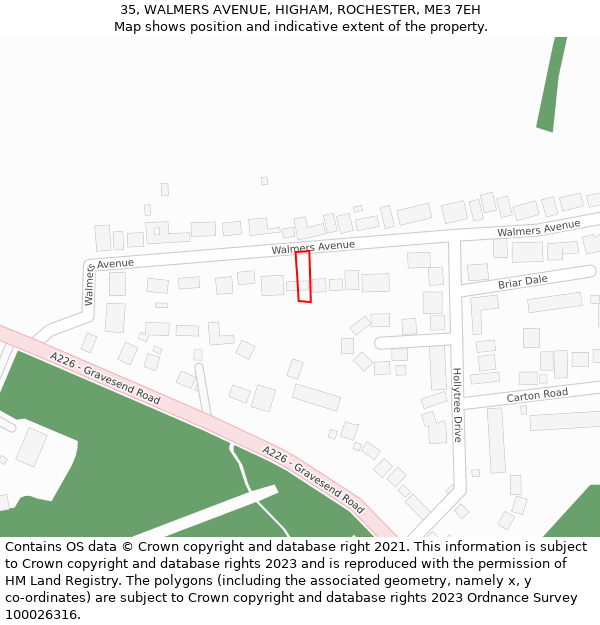35, WALMERS AVENUE, HIGHAM, ROCHESTER, ME3 7EH: Location map and indicative extent of plot