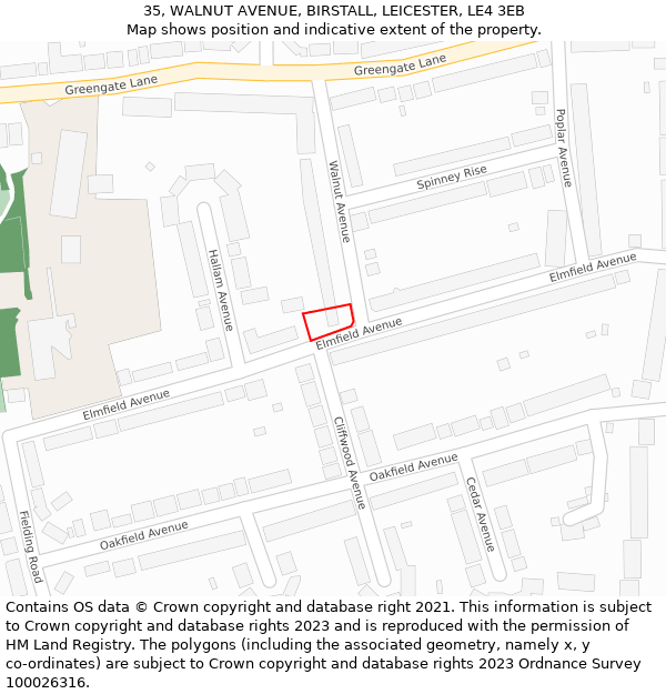 35, WALNUT AVENUE, BIRSTALL, LEICESTER, LE4 3EB: Location map and indicative extent of plot