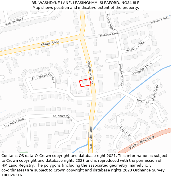 35, WASHDYKE LANE, LEASINGHAM, SLEAFORD, NG34 8LE: Location map and indicative extent of plot