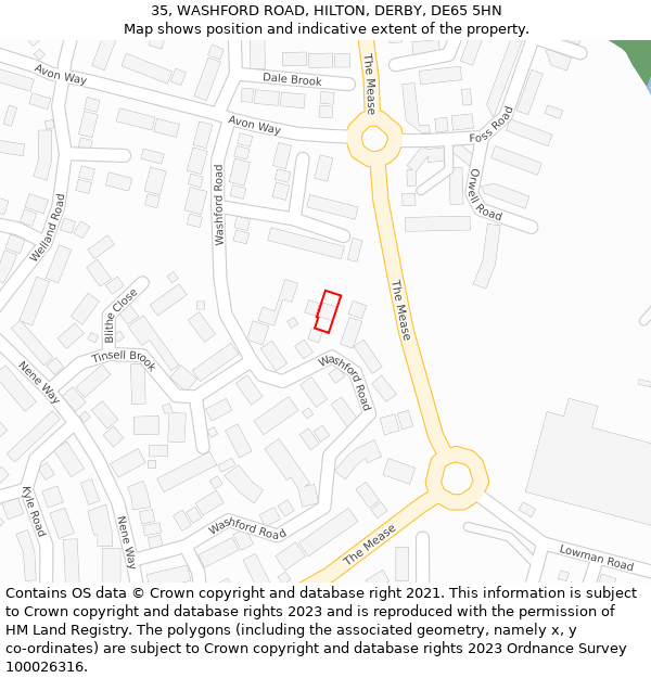 35, WASHFORD ROAD, HILTON, DERBY, DE65 5HN: Location map and indicative extent of plot