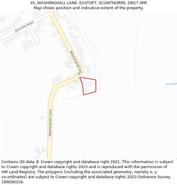 35, WASHINGHALL LANE, EASTOFT, SCUNTHORPE, DN17 4PR: Location map and indicative extent of plot