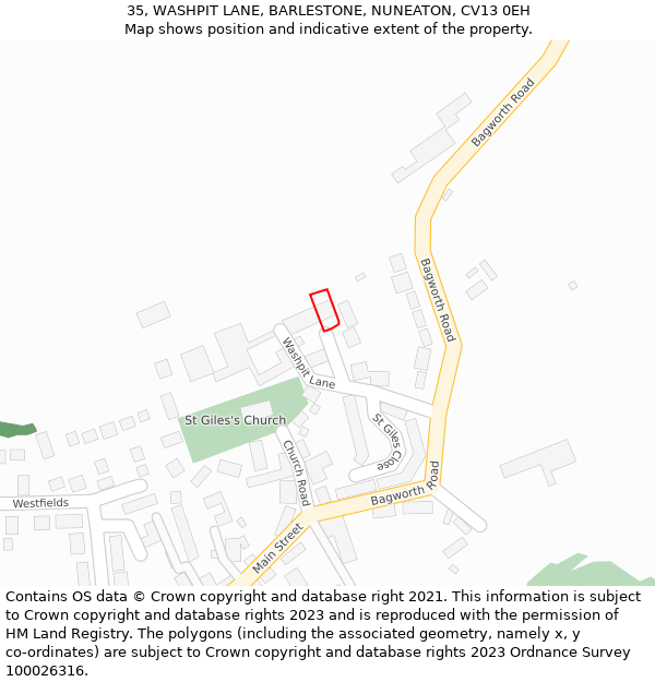 35, WASHPIT LANE, BARLESTONE, NUNEATON, CV13 0EH: Location map and indicative extent of plot