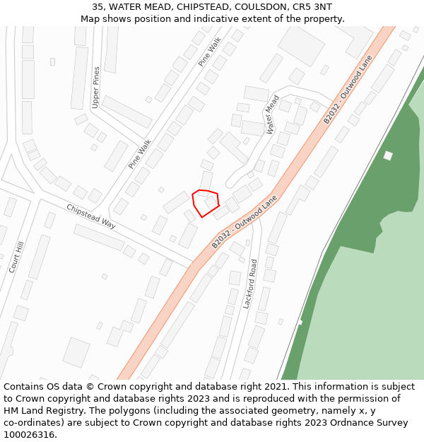 35, WATER MEAD, CHIPSTEAD, COULSDON, CR5 3NT: Location map and indicative extent of plot