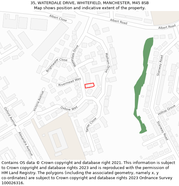 35, WATERDALE DRIVE, WHITEFIELD, MANCHESTER, M45 8SB: Location map and indicative extent of plot