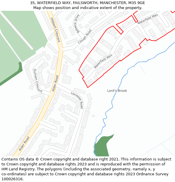 35, WATERFIELD WAY, FAILSWORTH, MANCHESTER, M35 9GE: Location map and indicative extent of plot