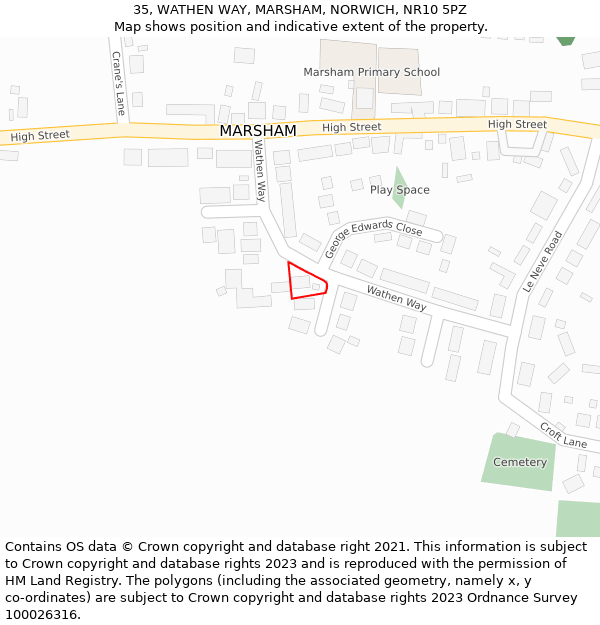 35, WATHEN WAY, MARSHAM, NORWICH, NR10 5PZ: Location map and indicative extent of plot