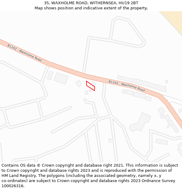 35, WAXHOLME ROAD, WITHERNSEA, HU19 2BT: Location map and indicative extent of plot