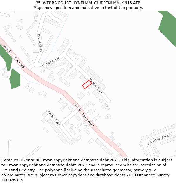 35, WEBBS COURT, LYNEHAM, CHIPPENHAM, SN15 4TR: Location map and indicative extent of plot