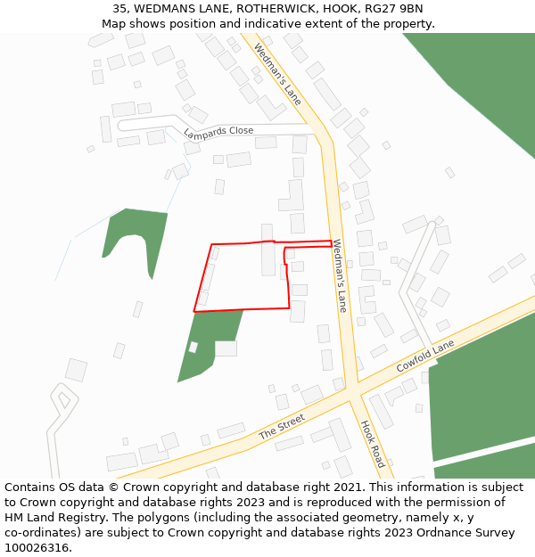 35, WEDMANS LANE, ROTHERWICK, HOOK, RG27 9BN: Location map and indicative extent of plot