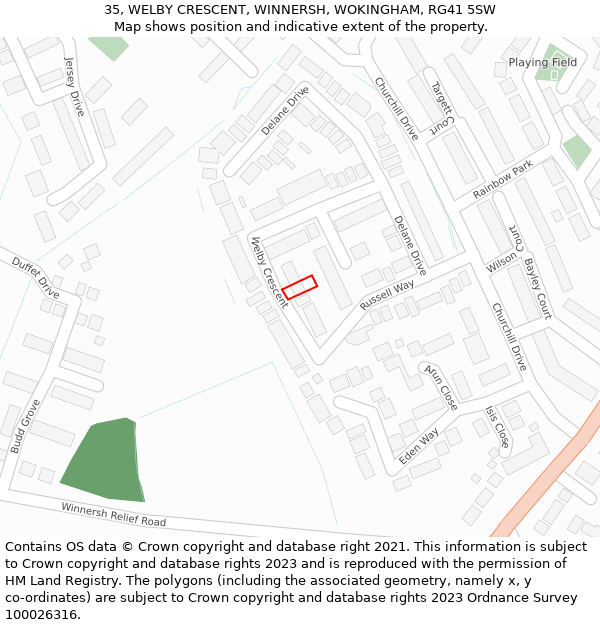 35, WELBY CRESCENT, WINNERSH, WOKINGHAM, RG41 5SW: Location map and indicative extent of plot