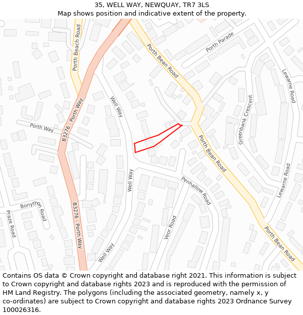 35, WELL WAY, NEWQUAY, TR7 3LS: Location map and indicative extent of plot