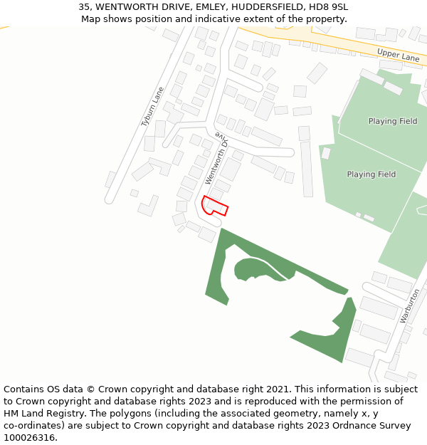 35, WENTWORTH DRIVE, EMLEY, HUDDERSFIELD, HD8 9SL: Location map and indicative extent of plot